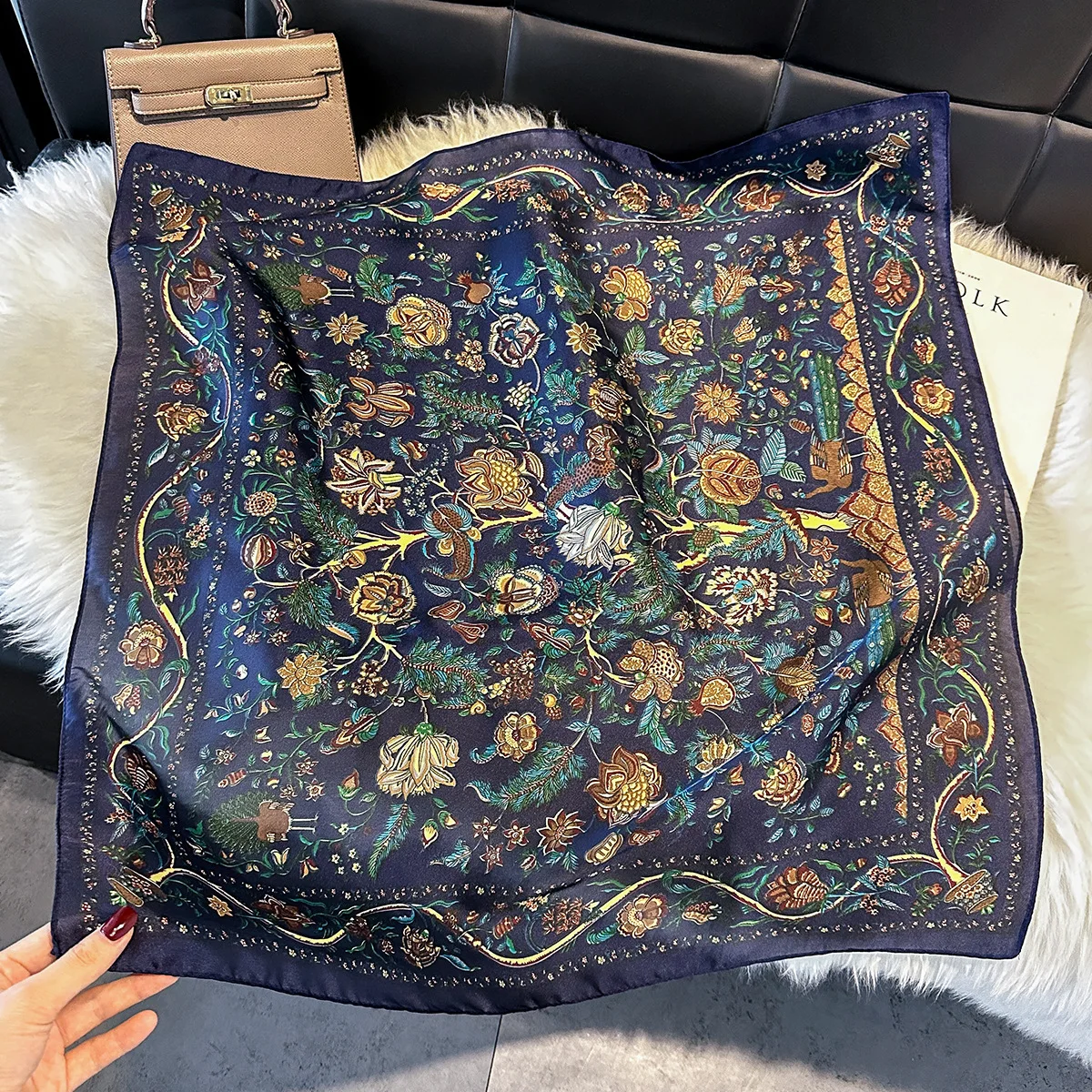 Luxury Brand 2025 Floral Print Square Silk Scarf for Women Hijab Hair Bands 70cm Neckerchief Female Satin Shawl Ribbon Headband image 2