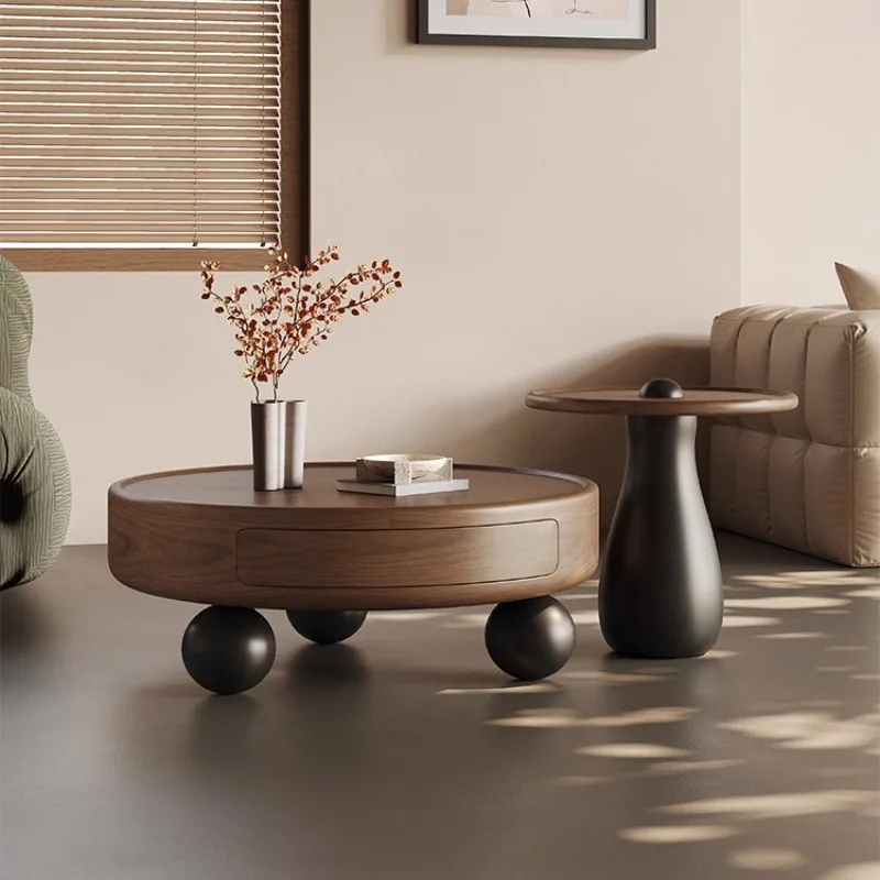 

wood coffee table living room household Italian light luxury high sense art size round table combination sofa side table