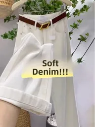 High Waist Straight Leg White Denim Jeans Women's Loose Fit Spring New Style Drapey plus Size Wide Leg Slimming Floor-Length ...