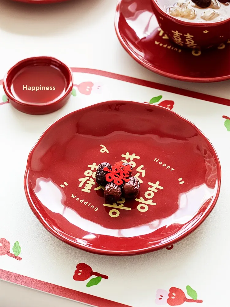 

Набор посуды для китайского свадебного торжества, радостные новые подарки для пар, чашки для чая, тарелки Cerc Crt, цветная глазурь, другой узор