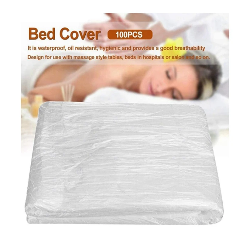 100Pcs Disposable Plastic Couch Cover Bedspread SPA Massage Treatment Table Sheets Transparent Beauty Bed Durable