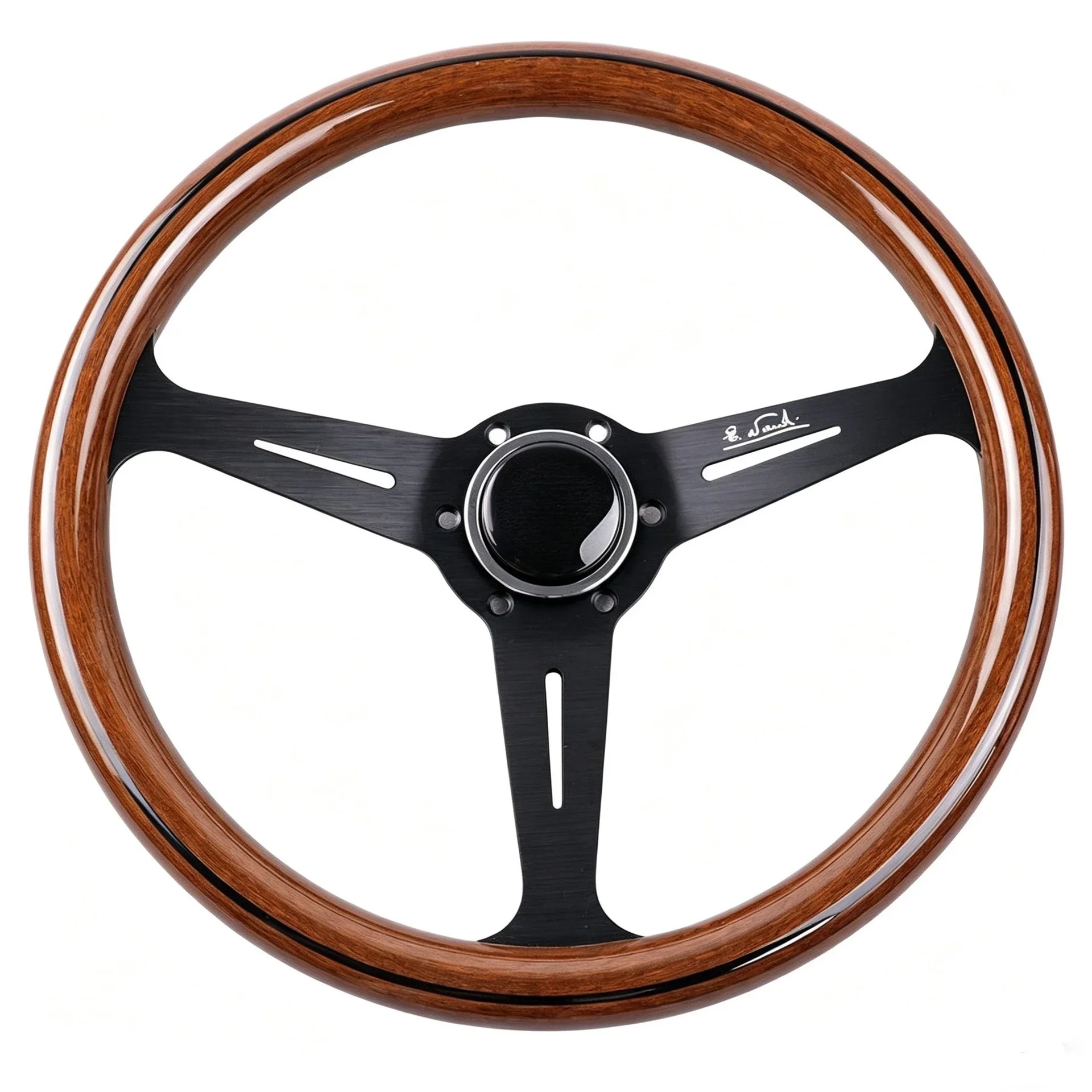 14 Inch Wood Grain Steering Wheel Classic Retro 3 Spoke Concave Deep Dish Drift Modified Universal Vintage Car Interior Ornament