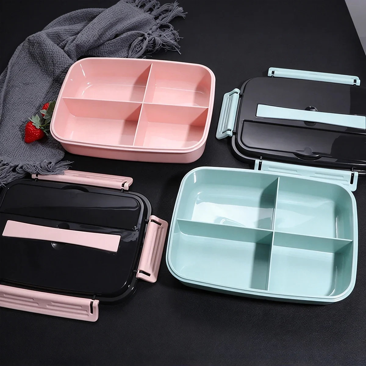 1pc Green 4 Sections Bento Lunch Box Portable Leak Resistant Food Container for School Work & Camping Kitchen Tool