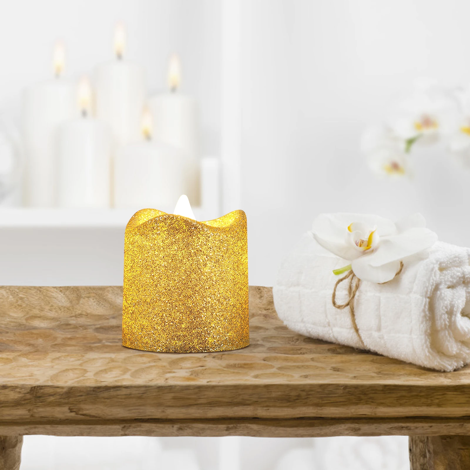 24 قطعة مصباح مسحوق الذهب موجة Led الكهربائية عديمة اللهب ضوء ديكور للداخلية في الهواء الطلق مشهد رومانسي سطح المكتب زخرفة #3