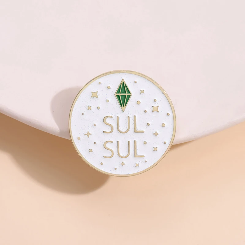 The Sims Sul Sul Brooch Enamel Pin Custom Funny Game Glitter Round Badge Collection Lapel Hat Accessories Jewelry Gift for Kid