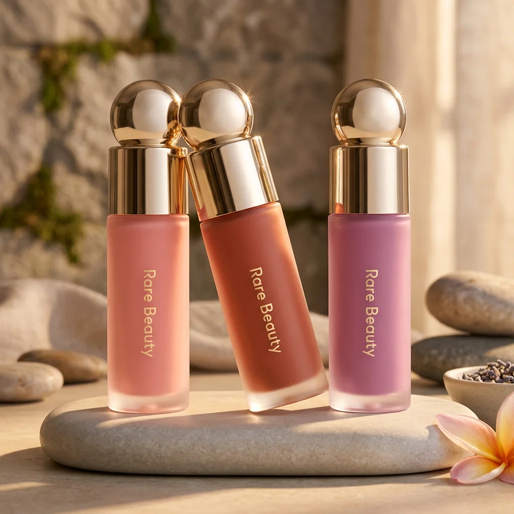 Rare Beauty Lipstick Liquid Blush Lip Gloss, Brillo Labial Nutritivo, Sombra de Contorno Facial Líquida de Larga Duración, Happy Hope Joy Lucky, con Caja