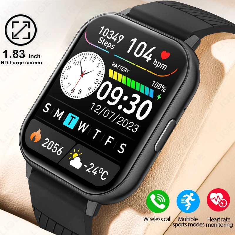 

LIGE 2025 New Smart Watch Bluetooth Call Heart Rate Monitoring Smartwatch 1.83 Inches Colorful Large Screen Multiple Sport Mode