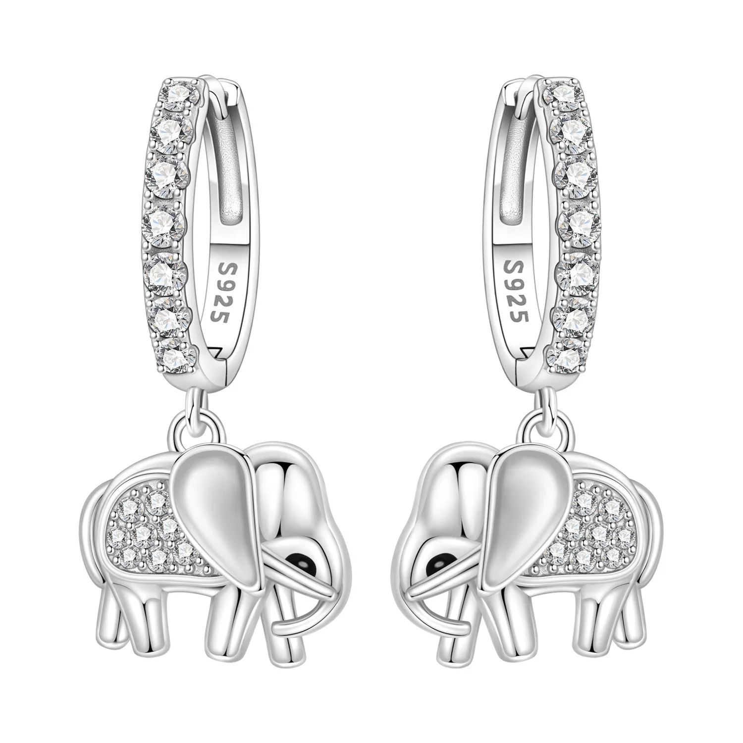 PANPOKI 925 Sterling Silber Glückselefant-Tier-Ohrhänger für Damen, Party-Ohrringe, origineller Schmuck, Geburtstag, Hochzeit, Geschenke