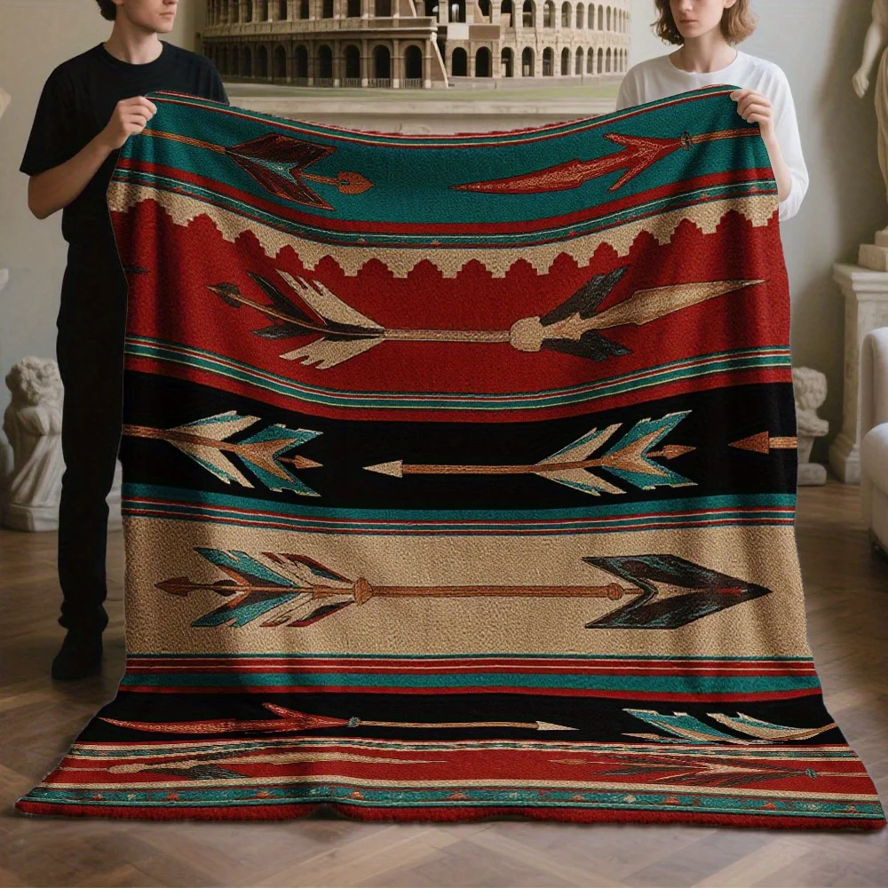 Native American Southwest Arrows Print Blanket Retro Southwestern, Soft Warm Cozy Flannel for Bedroom Travel, Machine Washable