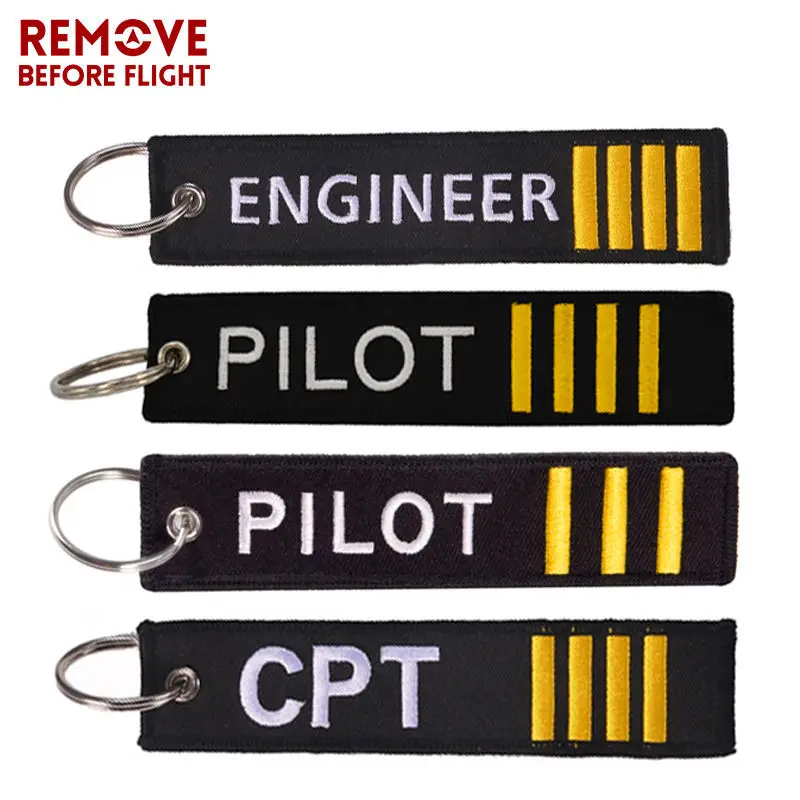 3PCS Jewelry Text Embroidery Engineer Pilot Four Bars Keychain Black Pendant Tags Rectangle Key Chains Souvenir Wholesale