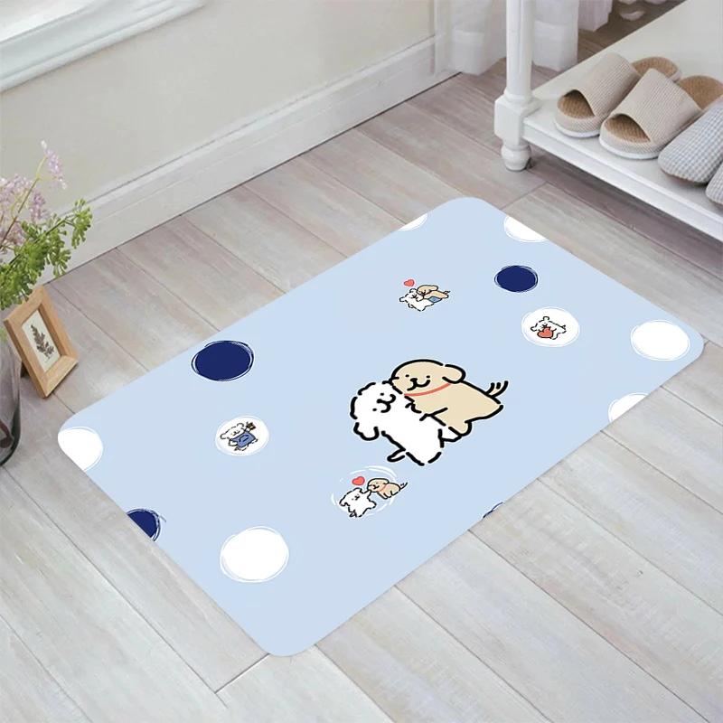 

Kawaii Line Dog Maltese Floor Mat Home Kitchen Rug Living Room Rugs Doormat Entrance Door Carpets Balcony Foot Carpet Mats Bath