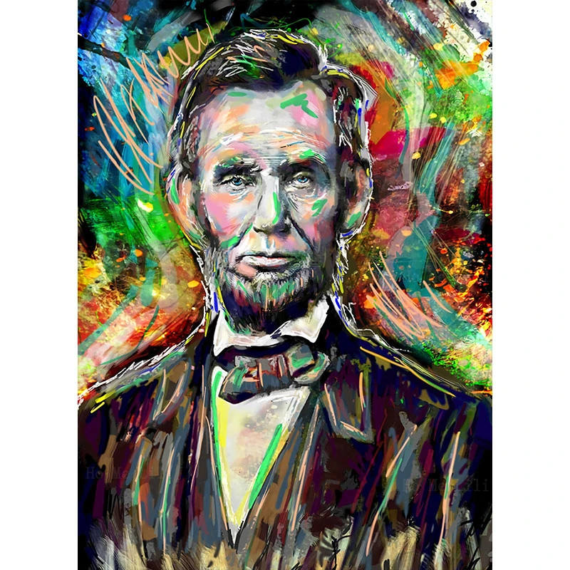 Abraham Lincoln American President Portrait Painting Canvas Wall Art By Ho Me Lili For Livingroom Home Decor Great Gift