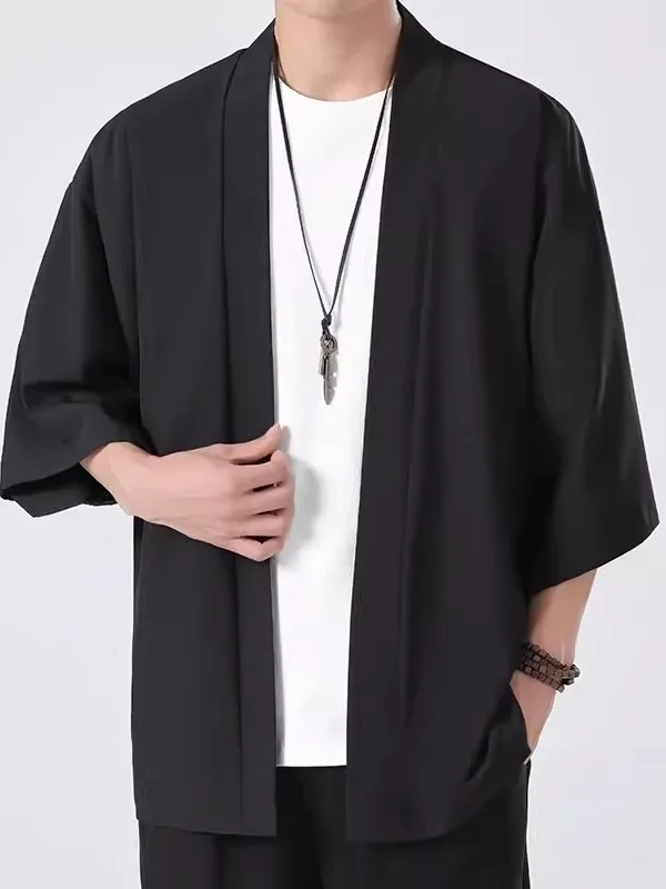 

Осень 2021, кимоно Jaet, разноцветное, второе, однотонное, Hanfu, мужская этническая одежда, летняя повседневная одежда на одной пуговице