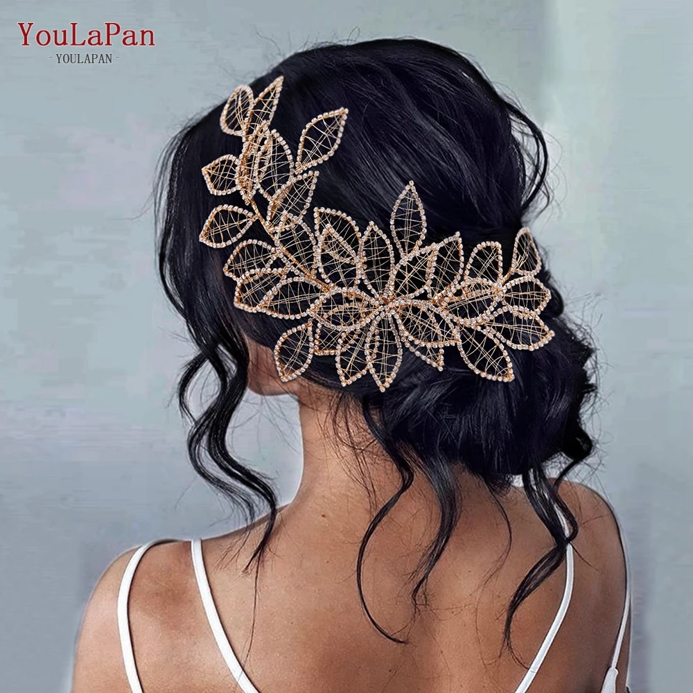 YouLaPan Bridal Headpiece for Weddings Hair Accessories Rhinestone Leaf Woman Headdresss Brides Hair Ornaments Headband HP256A