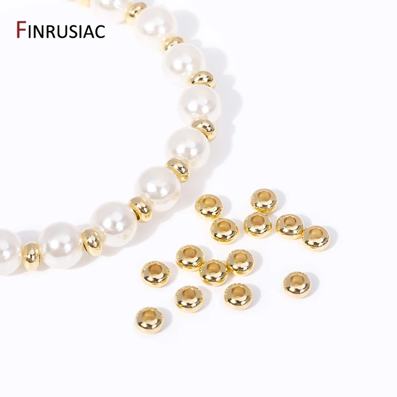 30PCS 4/5/6mm 14K Real Gold Plated Brass Saucer Beads For Jewelry Making High Quality Spacer Beads For Needlework Material