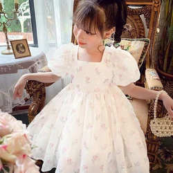 Baby Girl Flower Dress Fairy Bow Short Sleeves Princess Prom Dresses for Girls Birthday Party Kids Clothing Summer Weddidng Gown