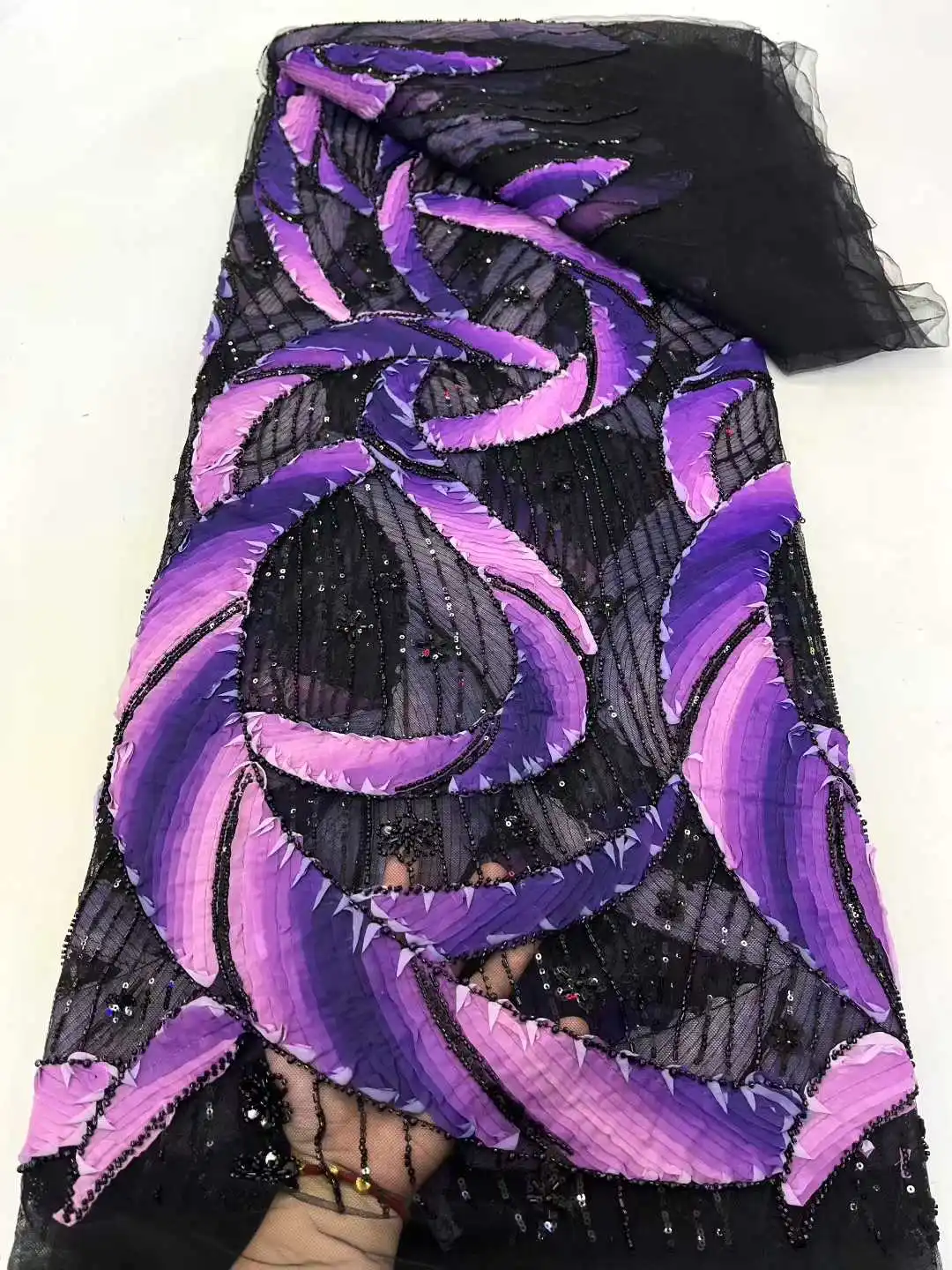 

2025 Luxury 3D Nigerian African Beaded Lace Fabric High Quality Sequins Embroidery African French Lace Fabric For Sewing Dresses