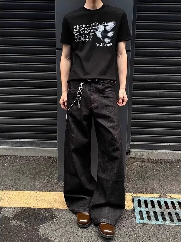 

American Sle Street Cleanfit Denim Red Blade Men's Jeans Casual Loose Wide Leg Pants Straight Cut Retro Versatile Jeans