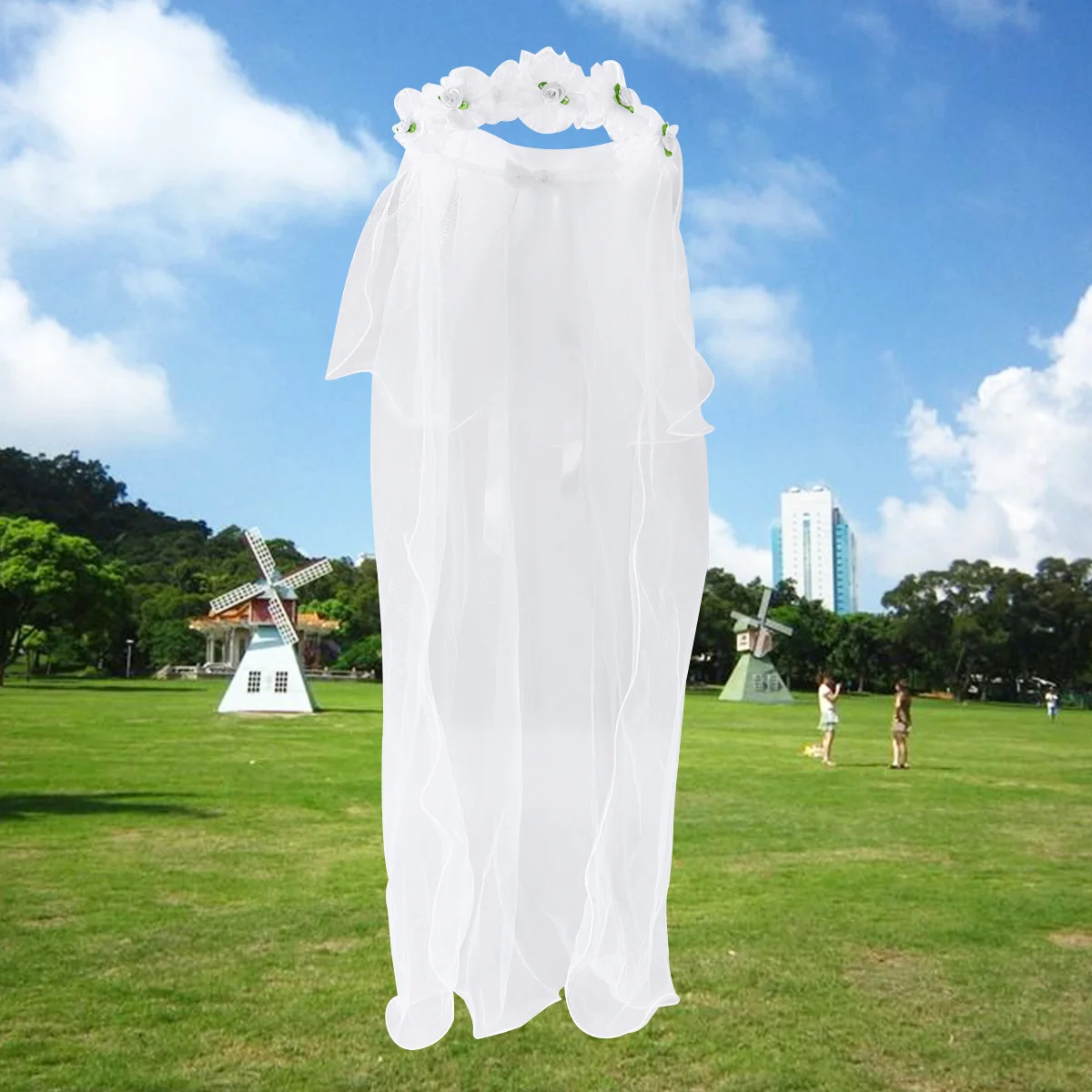 

Long Lace Wedding Veil for Kids Double Layer Tulle White Headband Wreath Design Perfect for Birthday Stage Performance