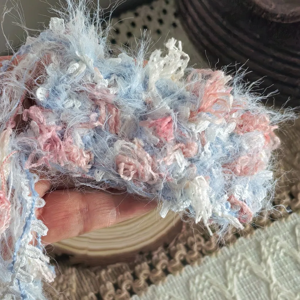 100g Hilo de Ensueño Azul Mezclado a Mano para Tejer, Hilo de Flores Colorido, Hilo para Ganchillo Hecho a Mano, Aguja para Tejer, Decoración para Bolsos y Lazos para el Cabello