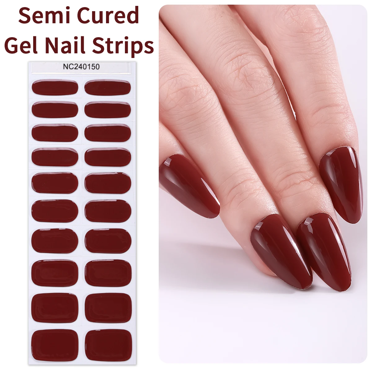 Tiras de Gel semicurado para uñas, pegatinas de Gel UV de Color sólido, autoadhesivas para manicura, 20 puntas, champán