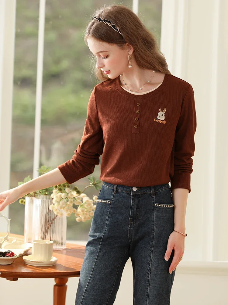 I BELIEVE YOU Long Sleeve T-shirts for Women 2023 Rabbit Embroidery Winter New Elastic Base Slim Shirt Inside Tops 2234015271