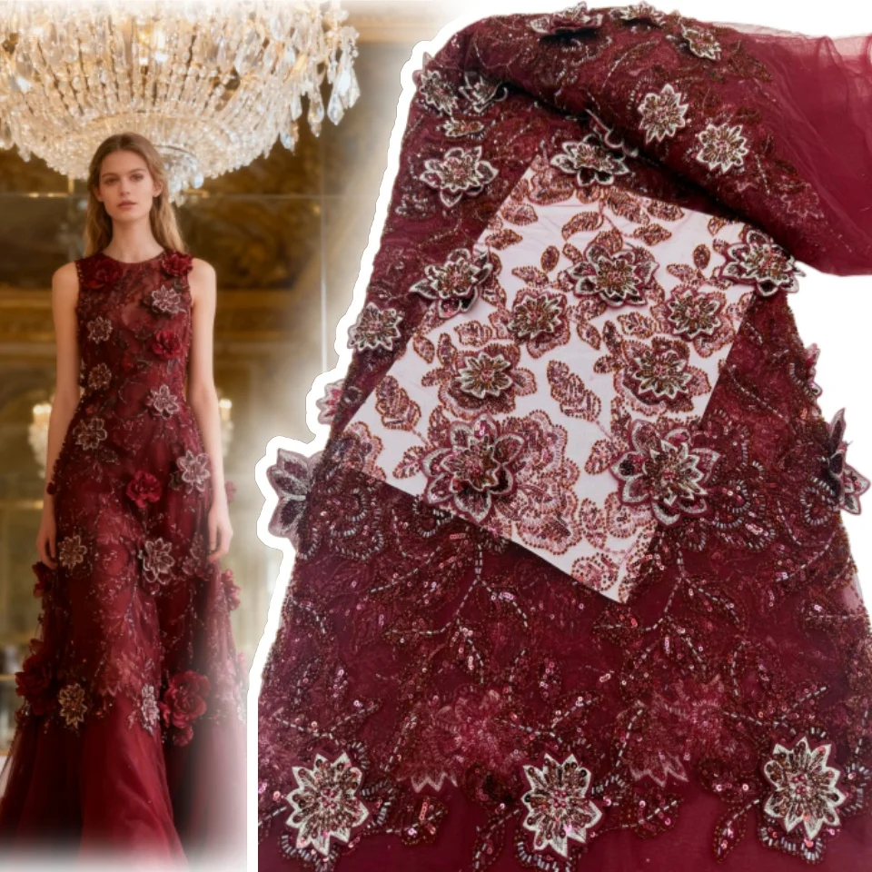 

Luxury African Sequin Beaded Lace Fabric Premium Quality Green French-Nigerian Embroidered Lace Fabric Party Gown 5 Yards 1933