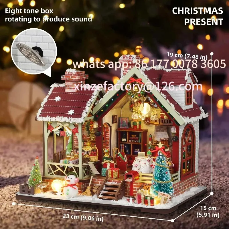 

Customizable DIY Kit with Music Box, Desktop Decor, Creative Gift (English ColoChristmas Night Warm House - Miniature Dollhouse