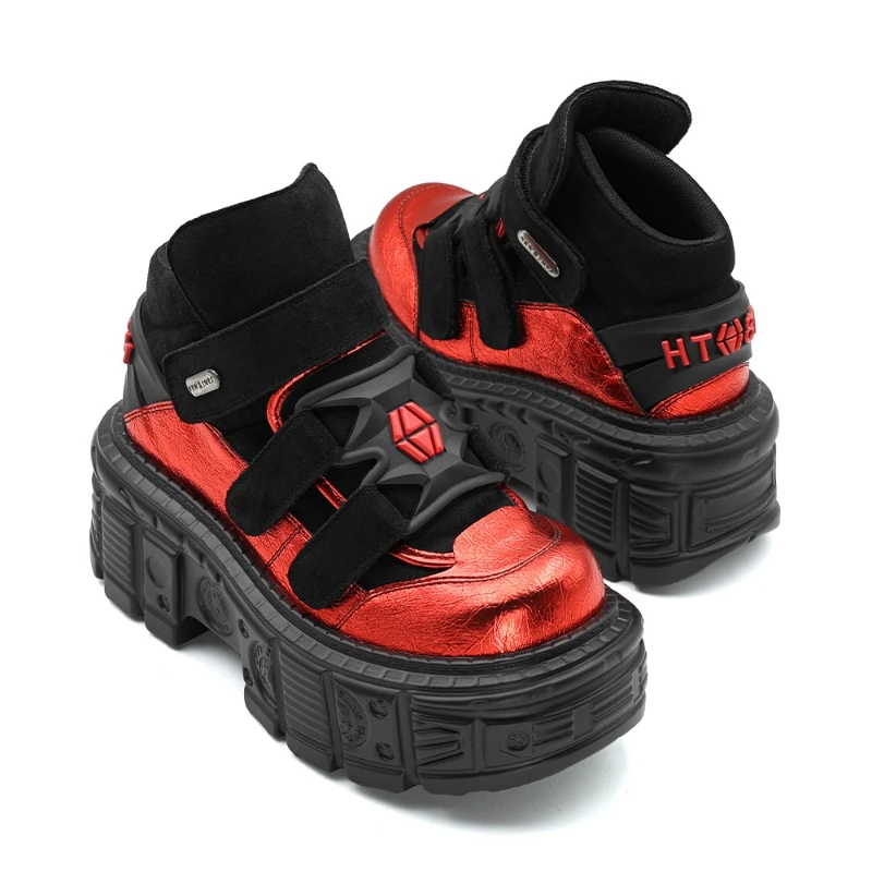 

Gothic Ankle Rock Boots 2025 New Punk Style Women Shoes Lace-up Heel Height 6CM Platform Shoes Woman Metal Decor Woman Sneakers