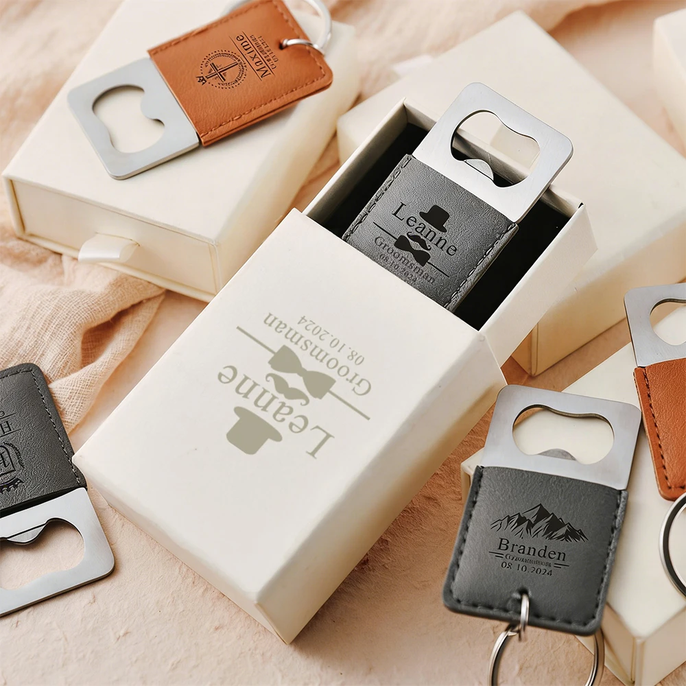 Personalized Leather Bottle Opener for Men, Stainless Steel Beer Opener with Key Ring, Portable Pocket-Sized Bar Tool
