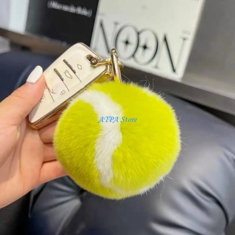 U13C Tennis Ball Keyring Soft Yellow Faux Car Keys Holder Backpack Purse Ornament Accessory Miniature Tennis Ball Keychain for