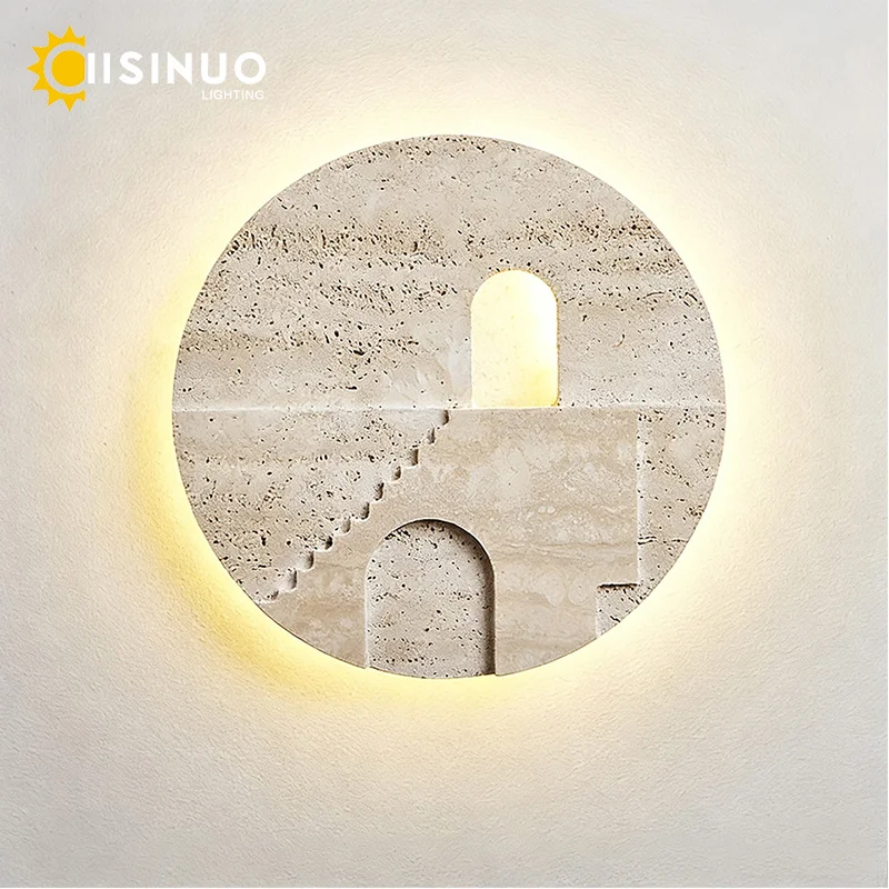 

Natural Stone Outdoor Wall Lamp Wabi-sabi Style D30cm Round Style Waterproof Villa Courtyard Light Garden Terrace Balcony Decora