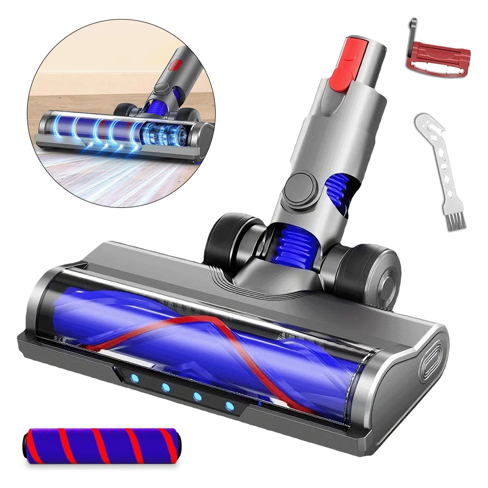 Pièces et consommables pour aspirateur, brosse de sol de remplacement 2-en-1 avec roue en caoutchouc pour tapis, tête d'aspirateur rotative à 120 degrés, compatible avec Dyson V7 V8 V10 V11 V15 26x12cm, adapté aux aspirateurs sans fil Dyson V7-V15