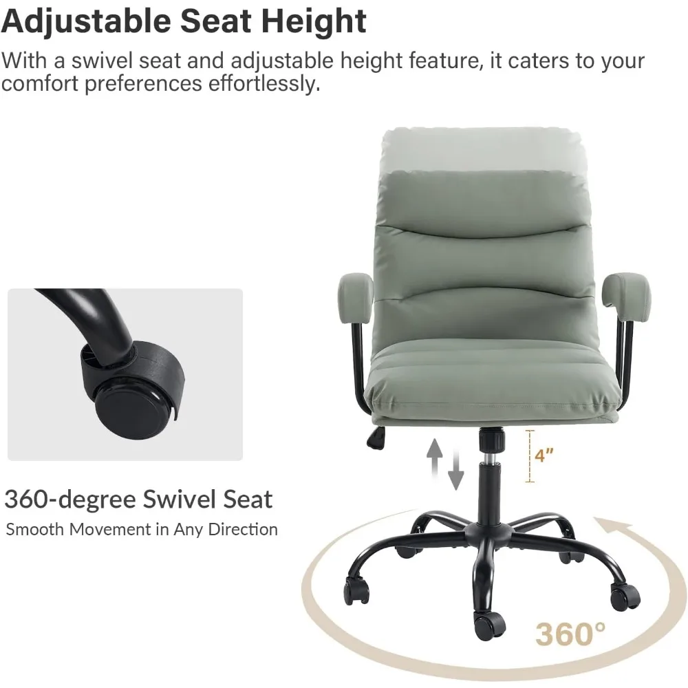 كرسي مكتب HULALA HOME من الجلد الصناعي مع قفل مائل وقاعدة معدنية، 360 درجة ° كرسي كمبيوتر قابل للتعديل بارتفاع دوار، مريح #5