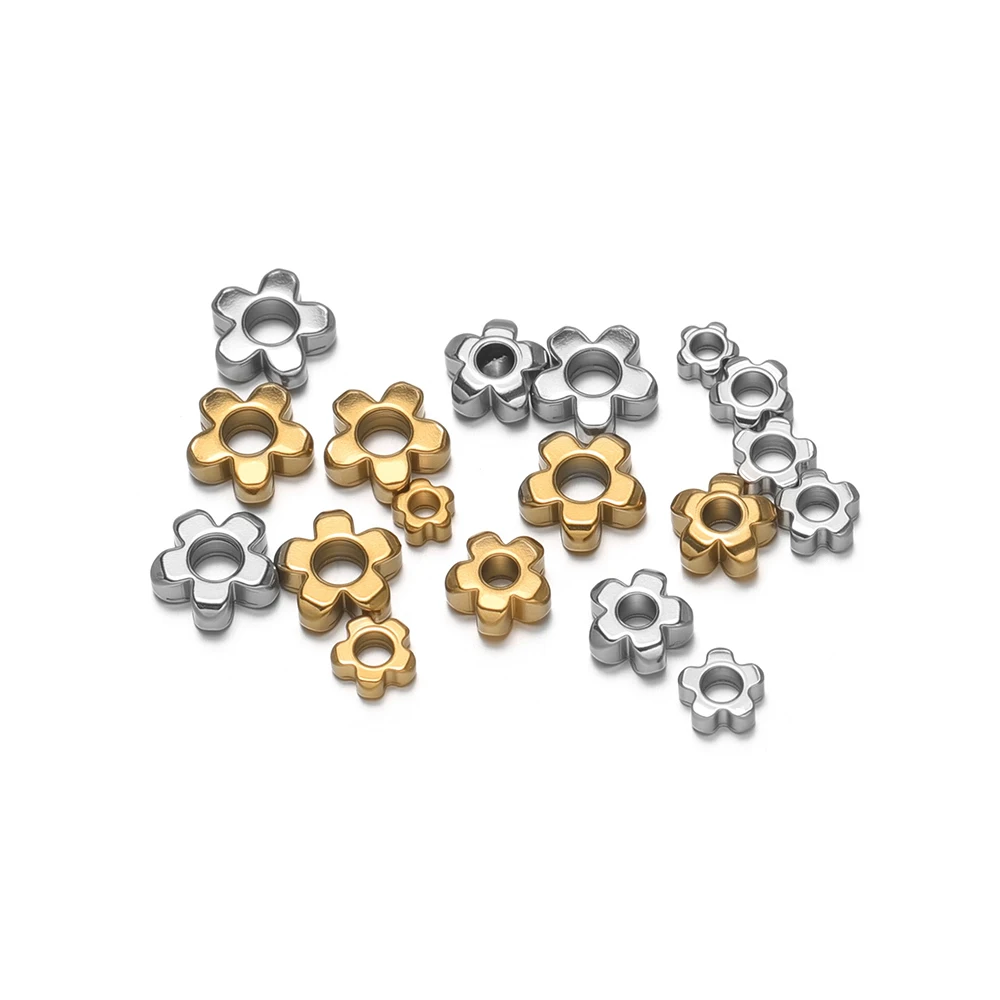 20/50pcs Waterproof Stainless Steel Flower Spacer Beads Loose Beads for DIY Fashion Jewelry Making Necklace Bracelet Accessories