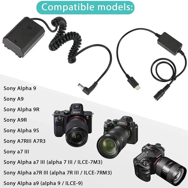 ソニー用ダミーバッテリーDCカプラー,PD USB-Cコンバーター,NP-FZ100