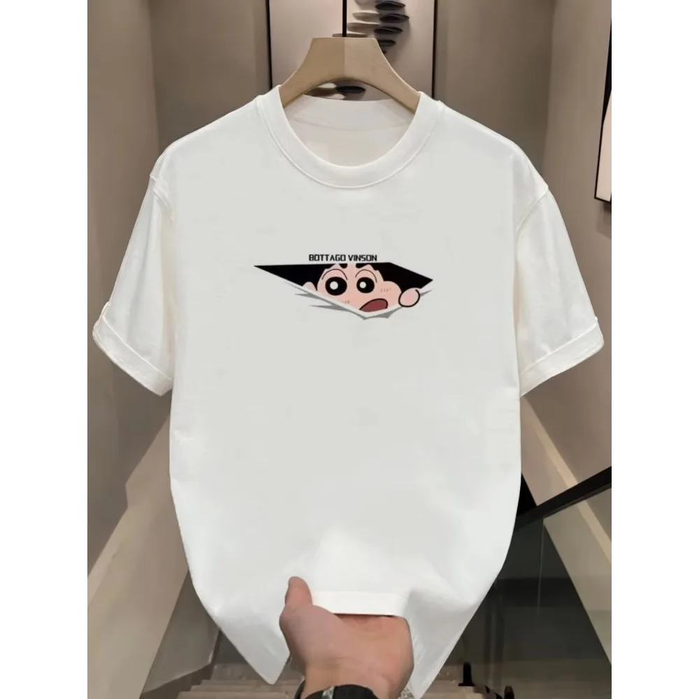 

Креативная персонализированная печать из чистого хлопка с плечами, новинка 2025, футболка с короткими рукавами, мужская летняя футболка с половиной рукавов, спортивный топ