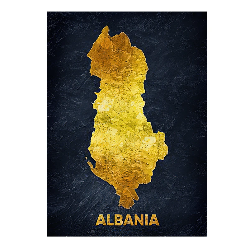 Abstract Golden Map Of The ALBANIA Canvas Painting Nordic Posters And Prints Wall Art Picture For Living Room Home Decoration