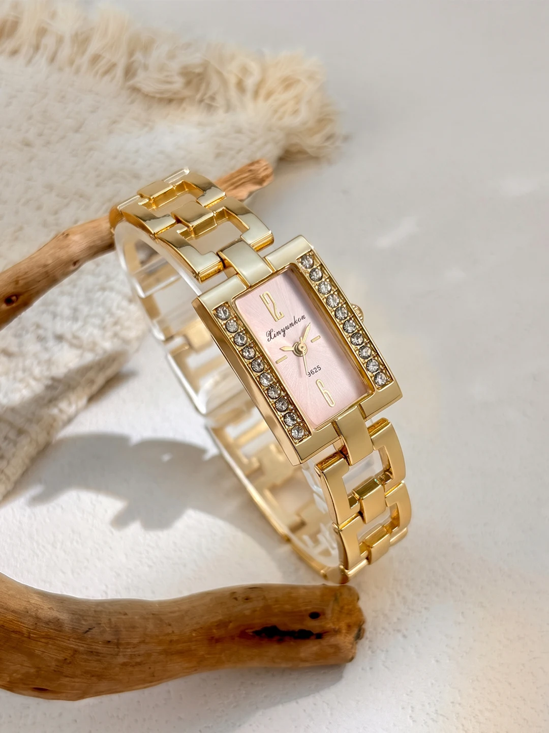 Trendy Chic Rectangular Diamond Accent Dial Hollow Square Bracelet Fashion Watch for Women