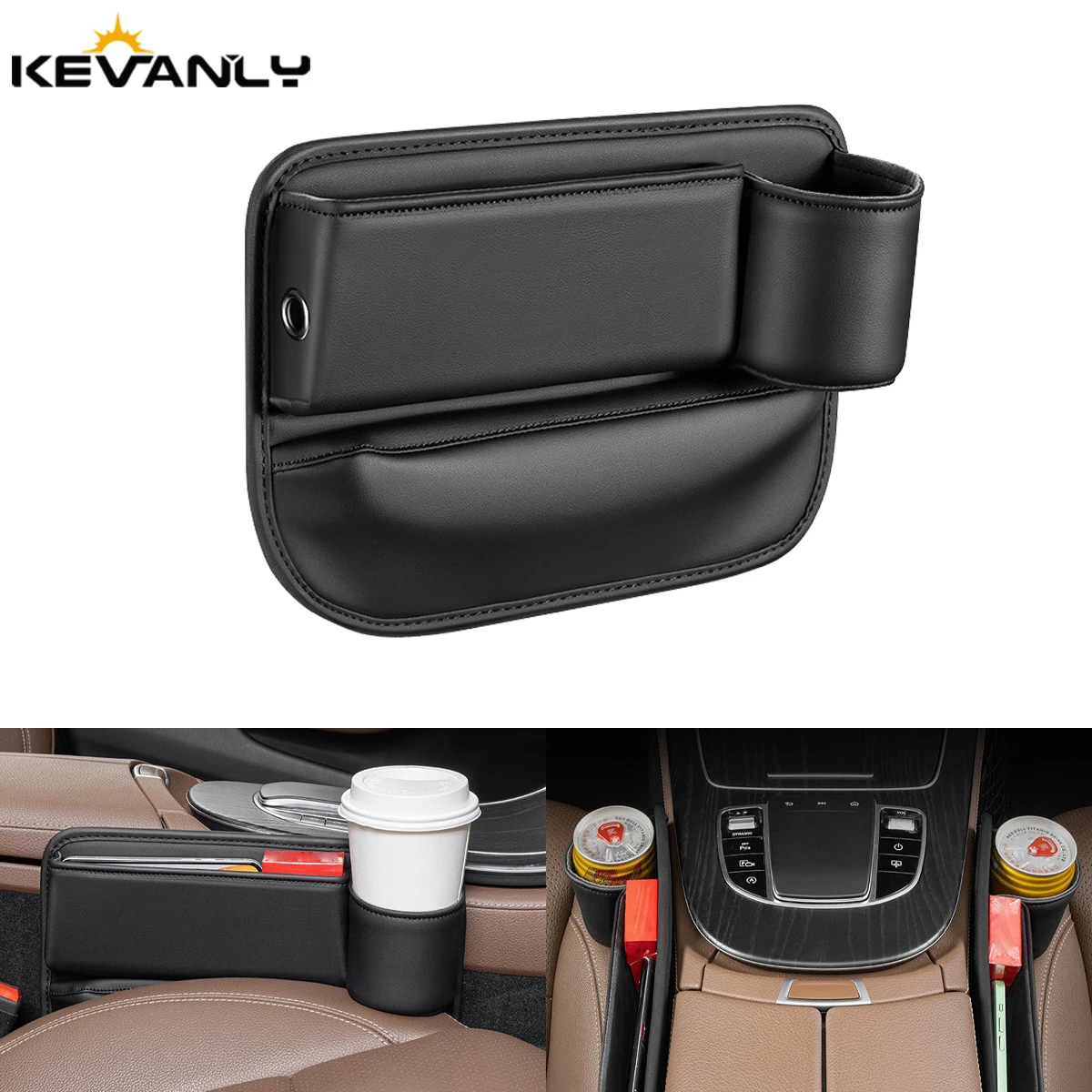 Universal Car Seat Gap Organizer Storage Box Multifunction Leather Crevice Side Storage Pocket Wallet Keys Card with Cup Holder