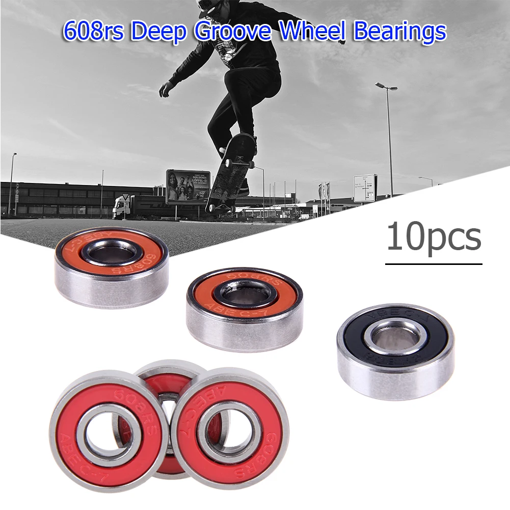 10x ABEC-9 608 2RS Inline Roller Red/Black Sealed 8x22x7mm Shaft Bearing Skate Wheel Anti-rust Skateboard Wheel