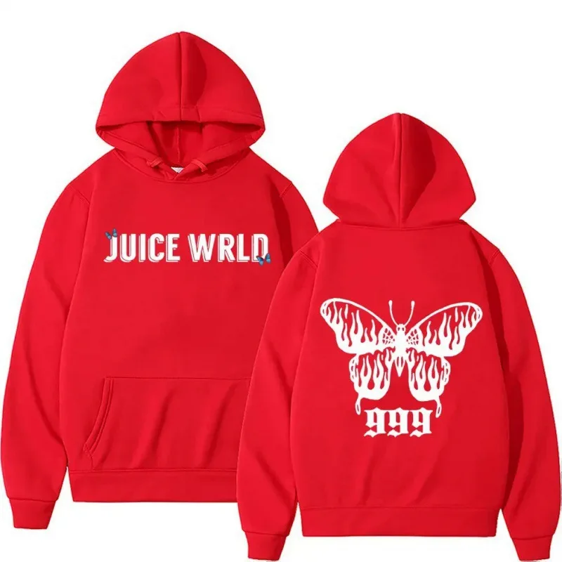Sudadera con capucha de gran tamaño a la moda para mujeres y hombres Juice WRLD Letter & Flame Butterfly 999 gráfico Casual suave polar jersey de manga larga Loo