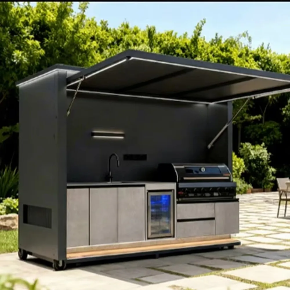 Modern Stainless Steel Outdoor Kitchen Set with Sink Faucet Durable BBQ Cabinet Island Eco-Friendly Garden Patio