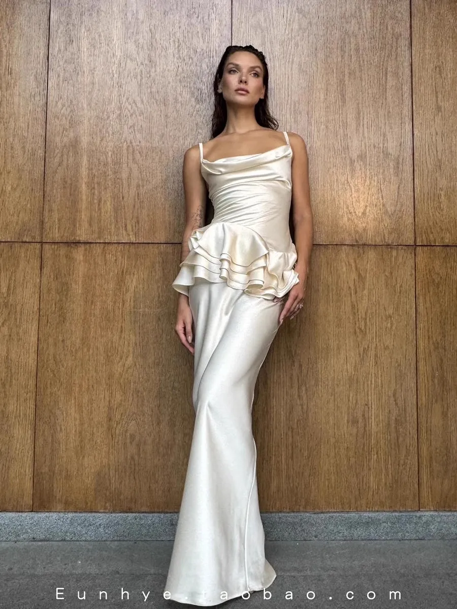 Damen-Luxus-Designer-Kleider für formelle Anlässe, Spaghettiträger, Rüschen, Geburtstagskleid für Frauen, 2022, sexy, figurbetont, solide Ballkleider