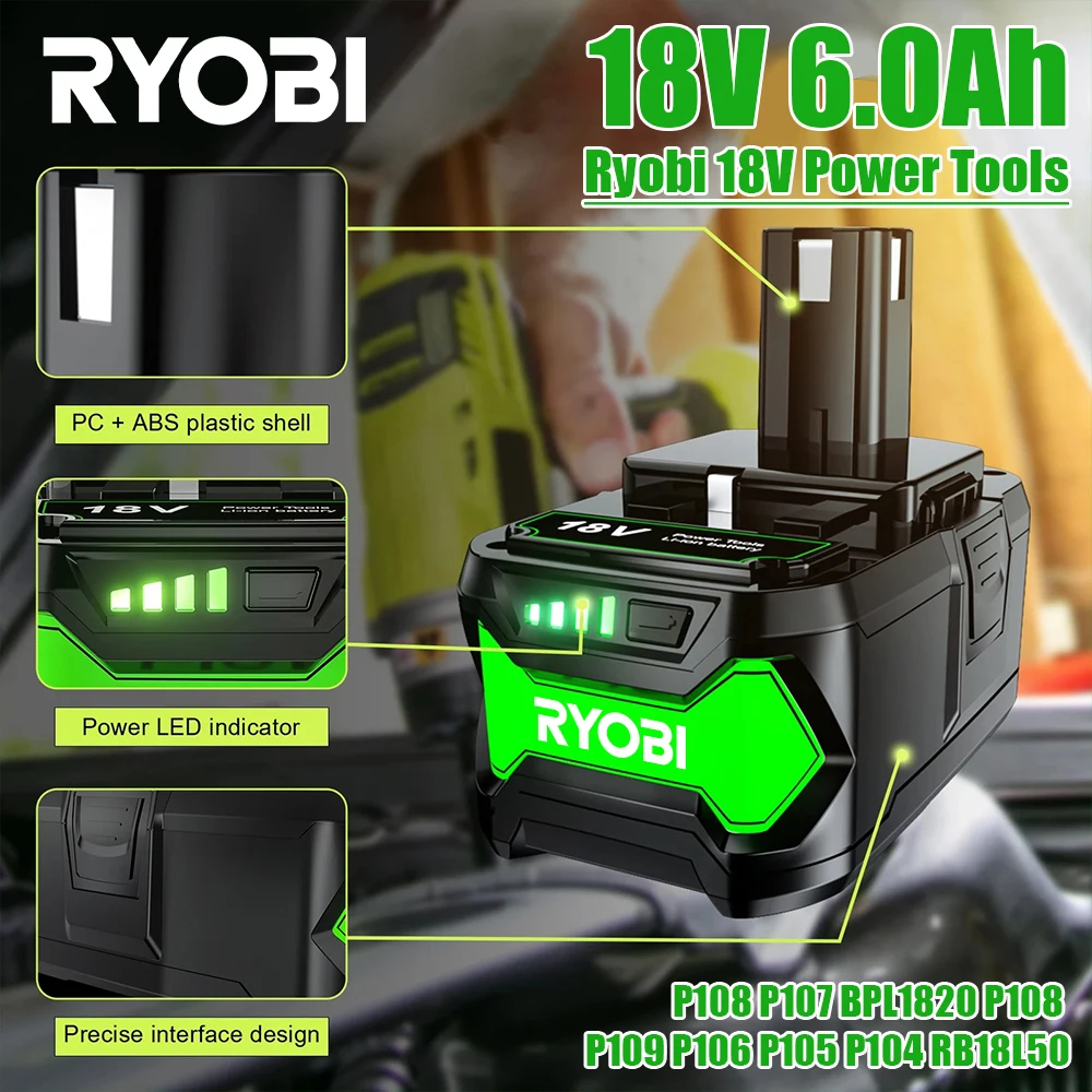 

Оригинальный аккумулятор Roybi P108, 6,0 Ач, 18 В, совместимый с литий-ионными электроинструментами Roybi ONE + 12-18 В P102 P103 P104 P105 P107 P109