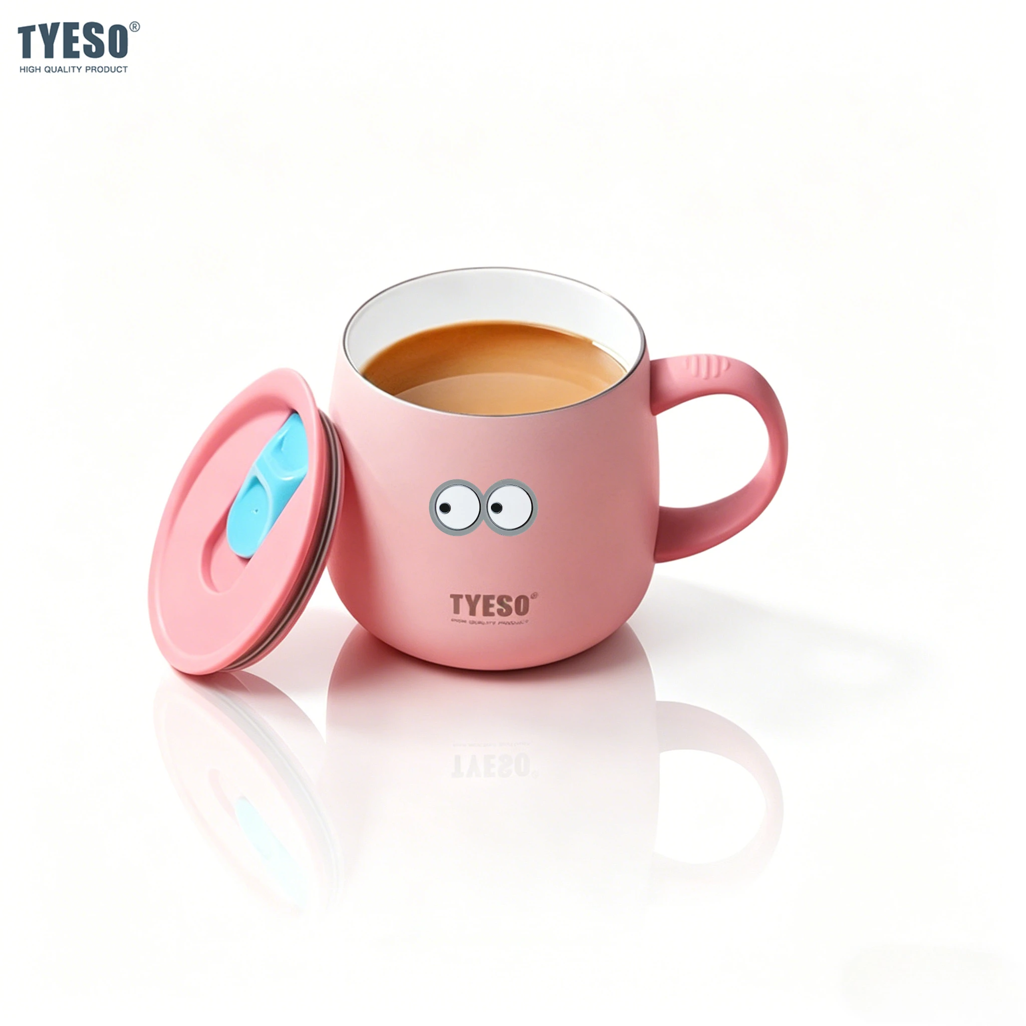 TYESO 355ml Double Wall Vacuum Insulated Mug with Ceramic Coating Inner One-Handed Open Lid Coffee Cup for Hot Cold with Eye