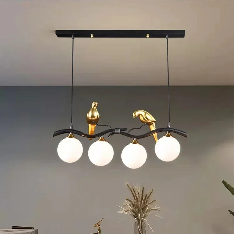 Modern simple dining chandelier living room retro Nordic bird long bar dining room lamps glass chandelier light luxury