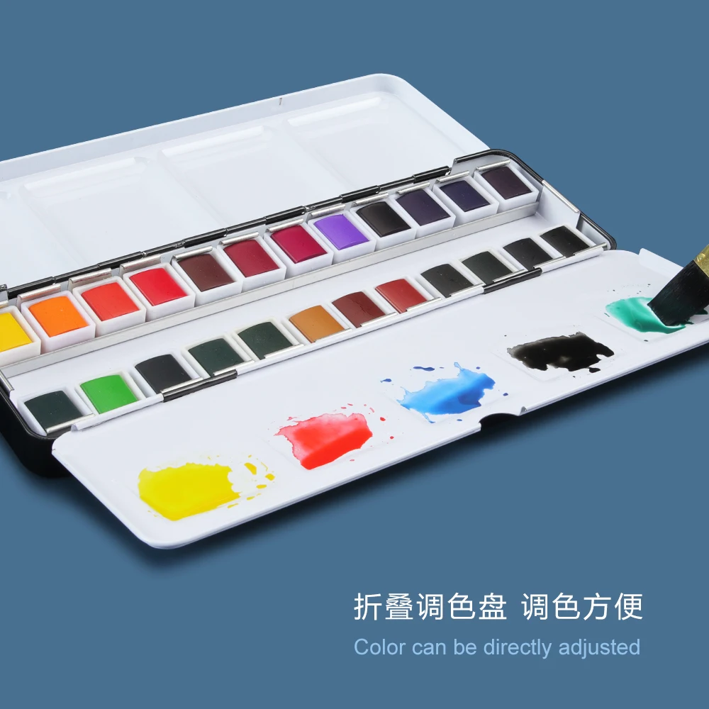 SeamiArt-Juego de acuarelas profesionales de 24 colores, caja de Metal portátil para dibujar, suministros de Arte de acuarela, 1 ud.