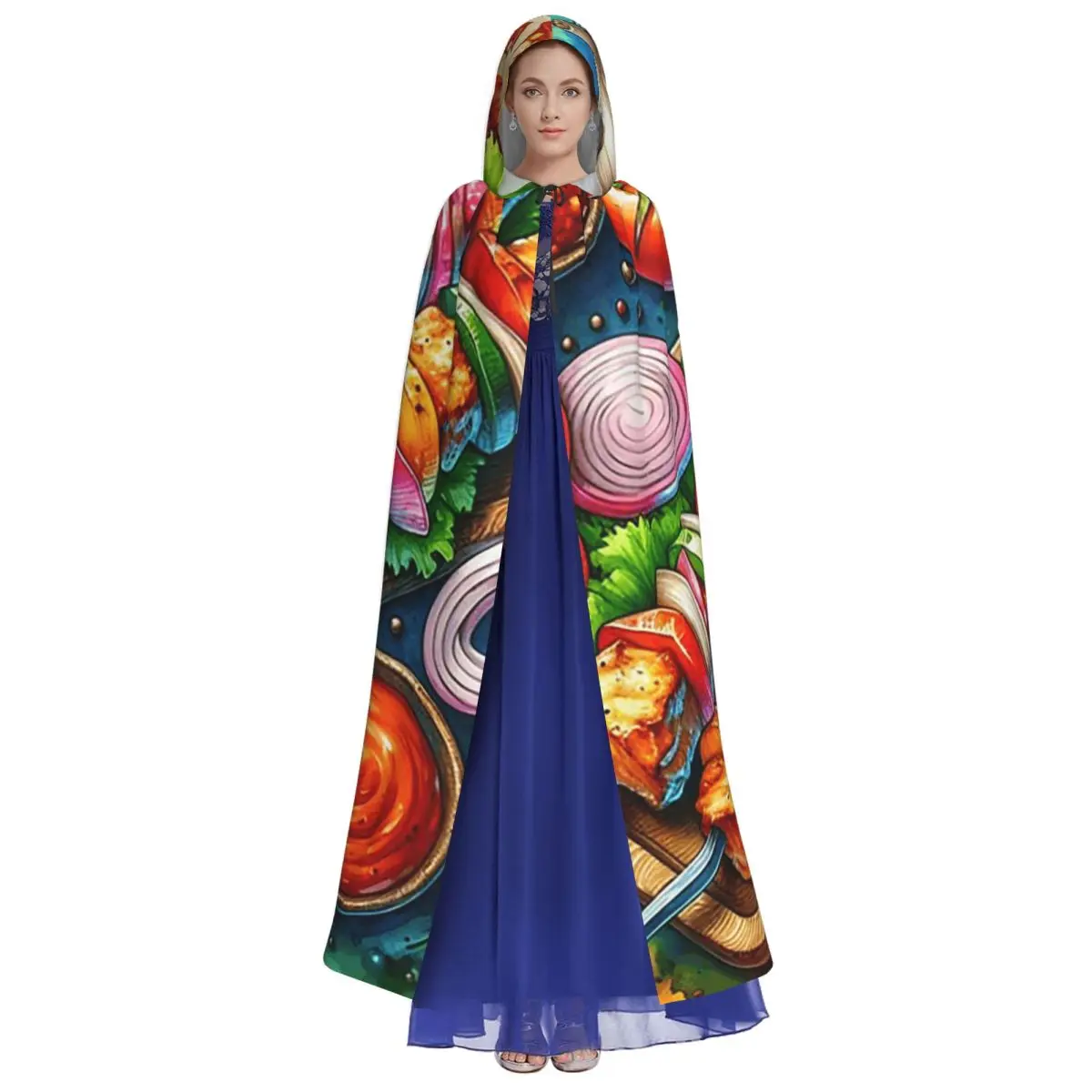 ケバブ新鮮な食材ロングフード付きマント魔女中世コスチュームコスプレケープハロウィンコート大人ユニセックス