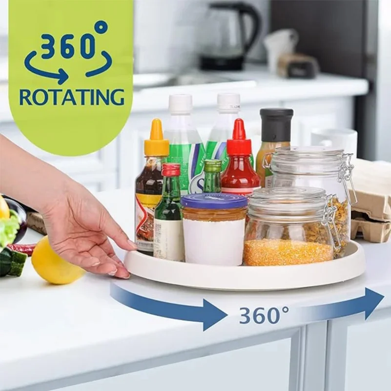 360 Rotation Non-Skid Spice Rack Pantry Cabinet Turntable with Wide Base Storage Bin Rotating Organizer for Kitchen Seasoning